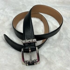 Albatros Women’s Italian Genuine Leather Belt Sz medium Black Silver Tone